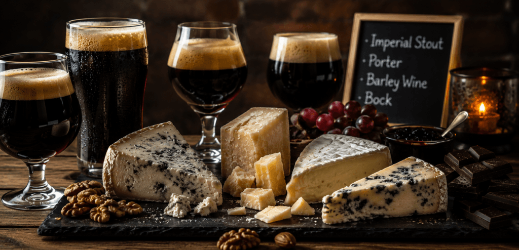 Cervejas escuras e queijos intensos